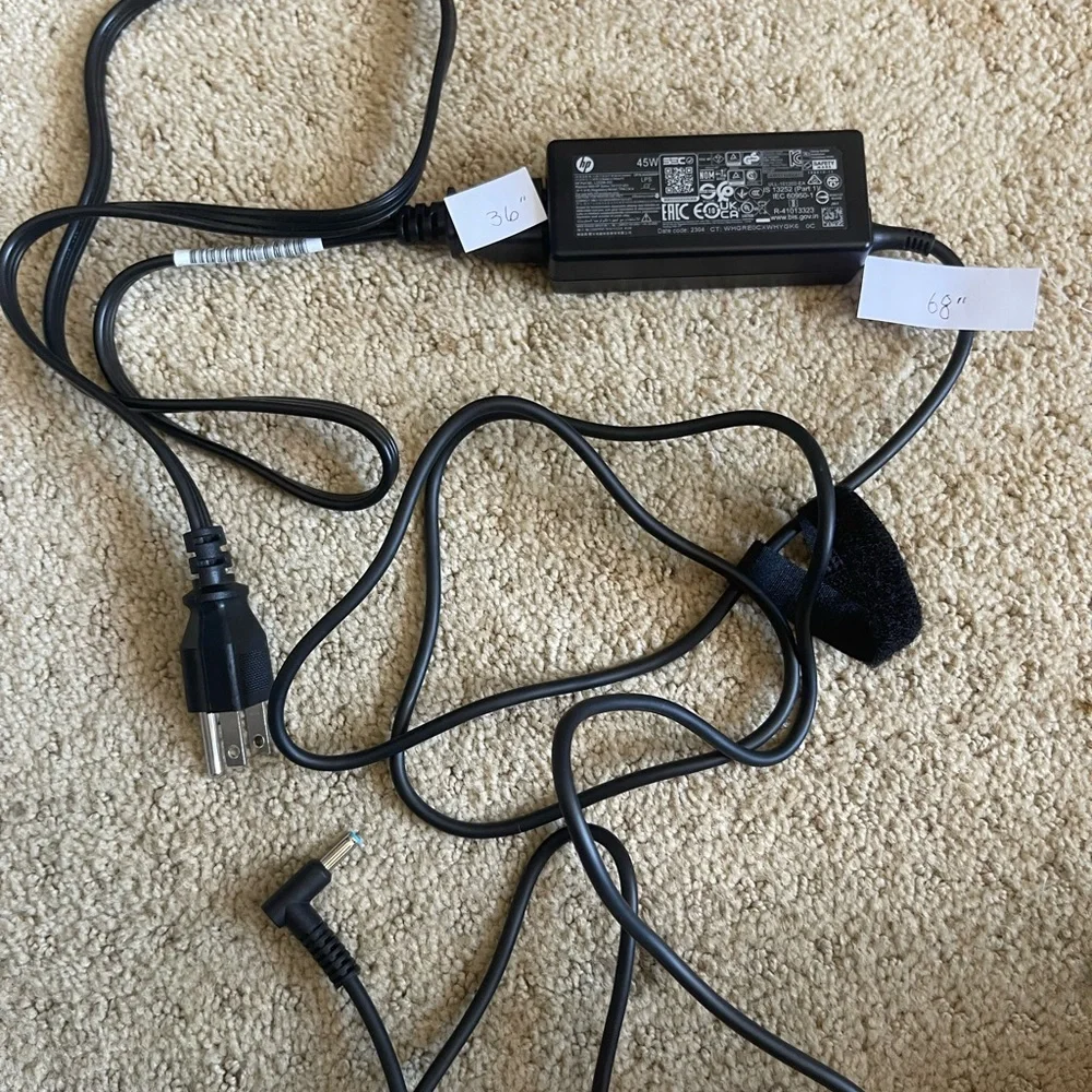 New HP 45W Power Adapter with Black Cable